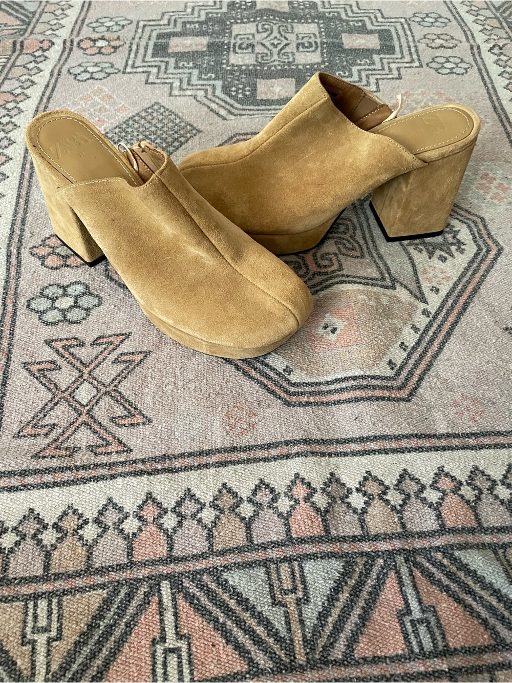 Zara Suede Block Heel Mule - Tan